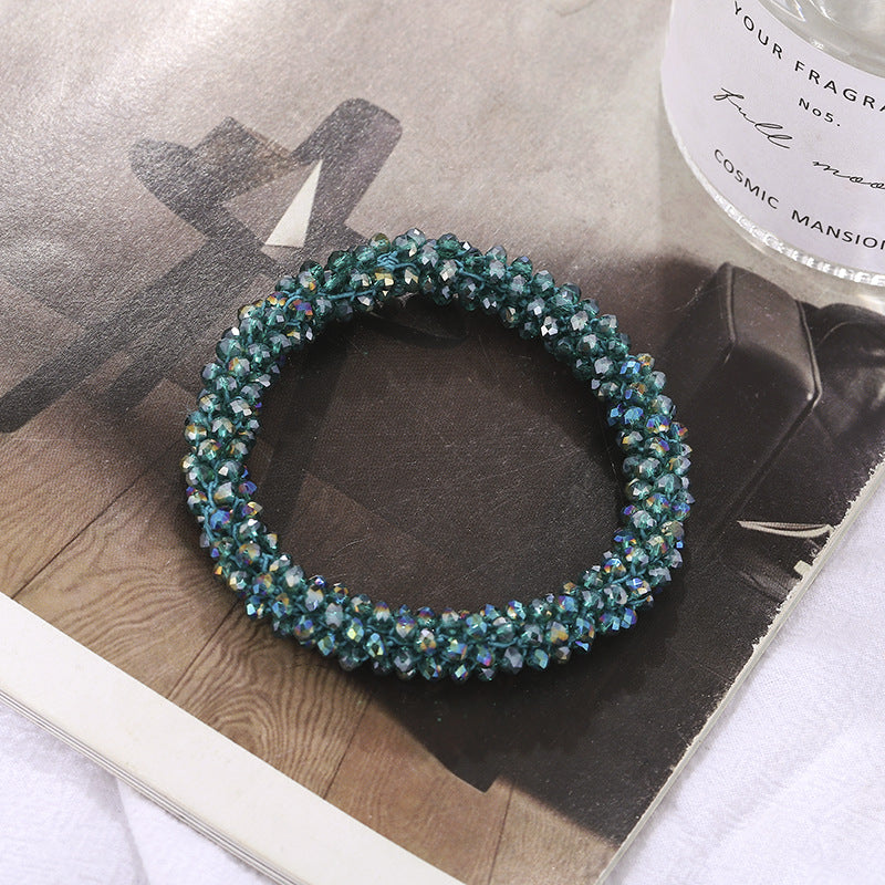 Simple Crystal Beaded Women's Bangle and Hair Tie Set