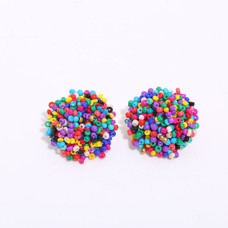 Bohemian Geometric Hand-Beaded Alloy Stud Earrings