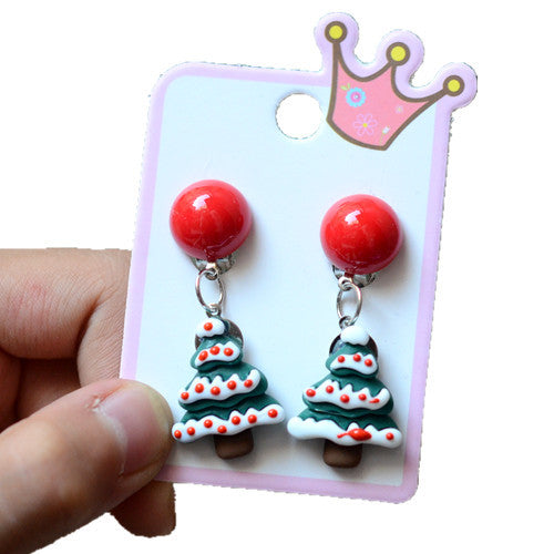 Fashion Christmas Reindeer Tassel Clip-On Earrings for Kids