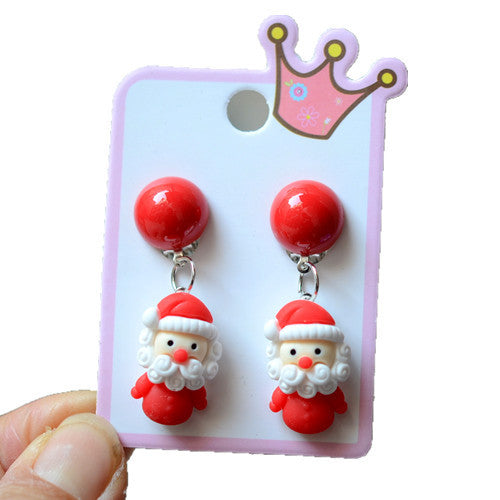 Acrylic Christmas Tree Snowman Elk Women's Ear Clips - Colorful Cartoon Design