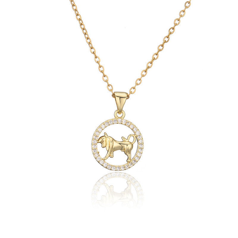 14K Gold Plated Zodiac Sign Pendant Necklace with Copper Micro Inlay and Hollow Constellation Design