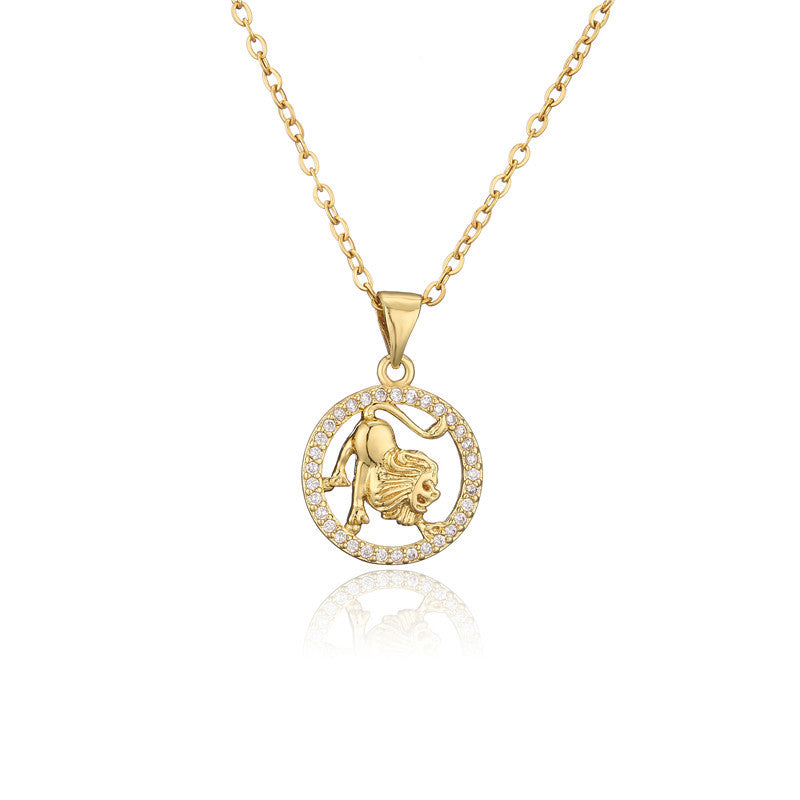 14K Gold Plated Zodiac Sign Pendant Necklace with Copper Micro Inlay and Hollow Constellation Design
