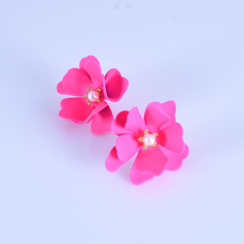 Fashion Flower Alloy Plating Inlay Artificial Pearls Earrings