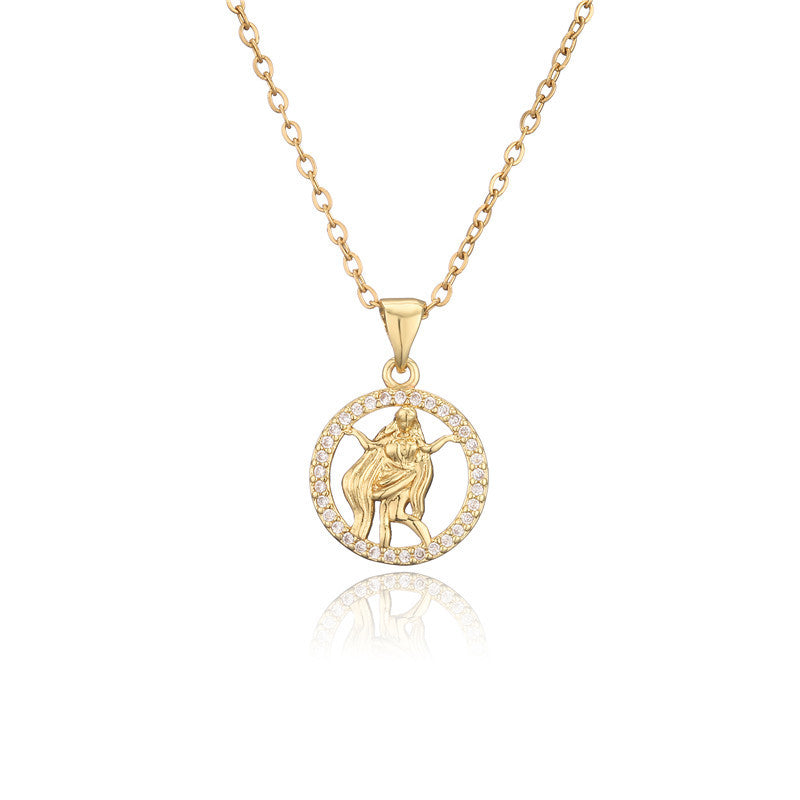 14K Gold Plated Zodiac Sign Pendant Necklace with Copper Micro Inlay and Hollow Constellation Design