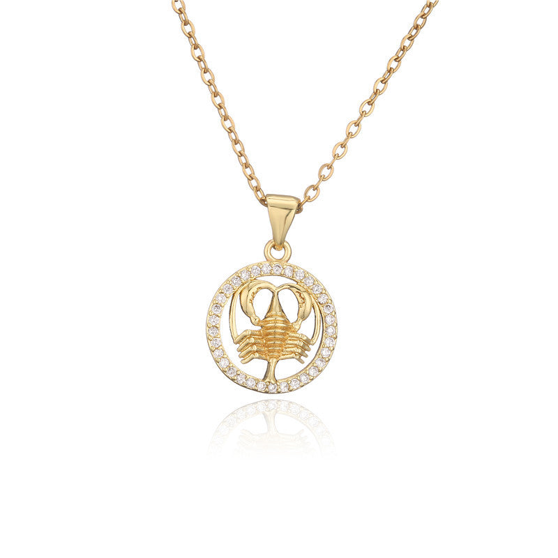 14K Gold Plated Zodiac Sign Pendant Necklace with Copper Micro Inlay and Hollow Constellation Design