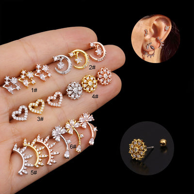 Ethnic Geometric Stainless Steel Zircon Ear Cartilage and Stud Earrings