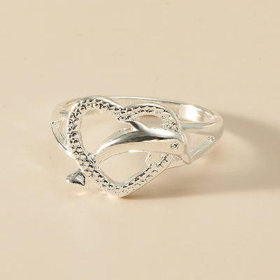 Fashion Dolphin Heart Hollow Alloy Women's Ring