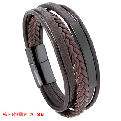 Geometric Unisex Leather and Stainless Steel Bracelet