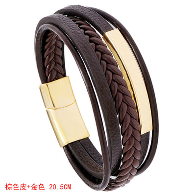 Geometric Unisex Leather and Stainless Steel Bracelet