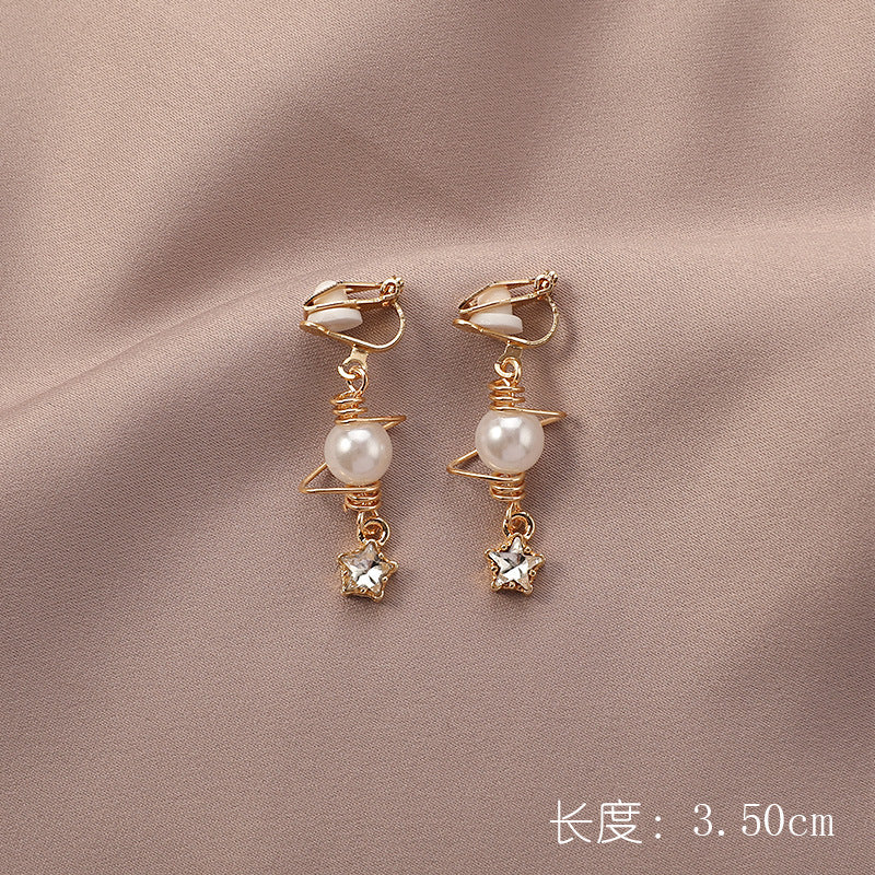 1 Pair Elegant Moon Heart Flower Rhinestone Pearl Women's Ear Clips