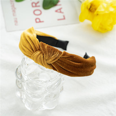 Retro Solid Color Velvet Knot Headband for Women