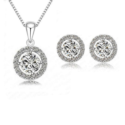 Fashion Rhinestone Pendant Bracelet and Zirconia Necklace Earring Set