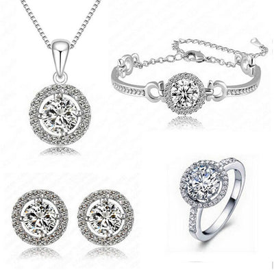 Fashion Rhinestone Pendant Bracelet and Zirconia Necklace Earring Set