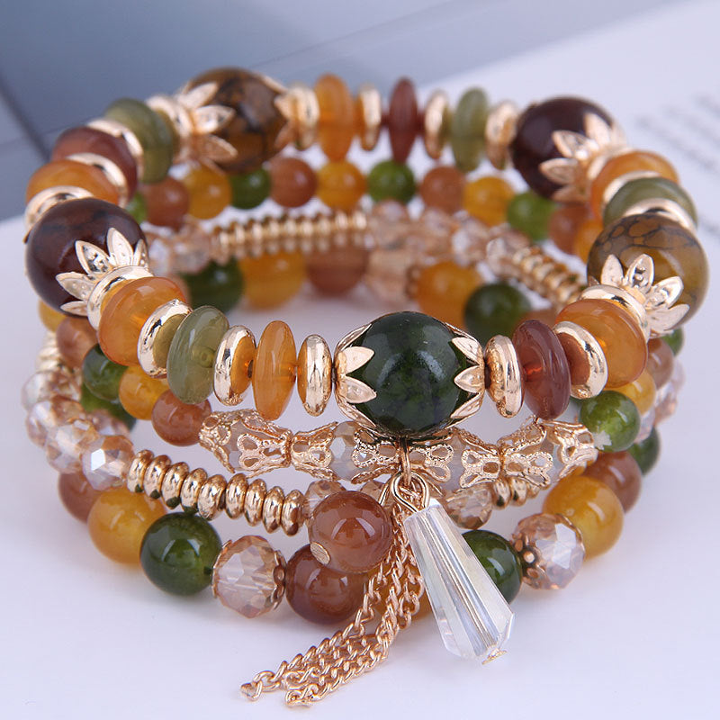 Bohemian Crystal Beaded Multi-layer Tassel Bracelet