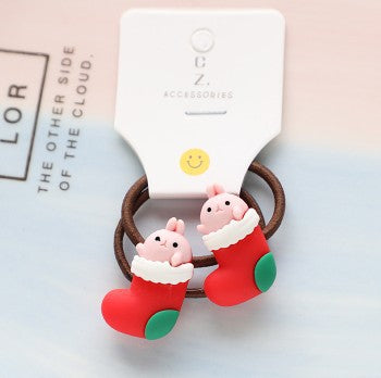 Fashion Cartoon Character Acrylic Hair Tie Set for Kids - Santa Claus Design