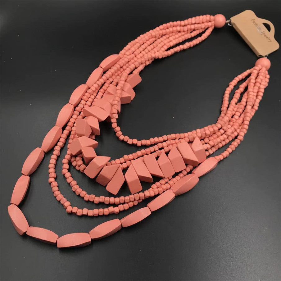 Retro Bohemian Multilayer Wood Beaded Long Necklace for Women