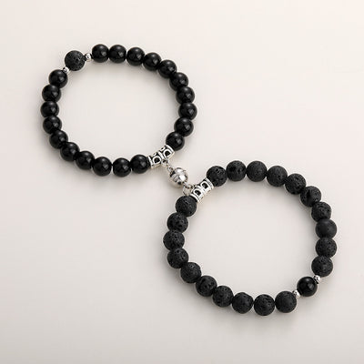 Fashion Round Stainless Steel Natural Tiger Eye Stone Magnetic Couple Bracelets