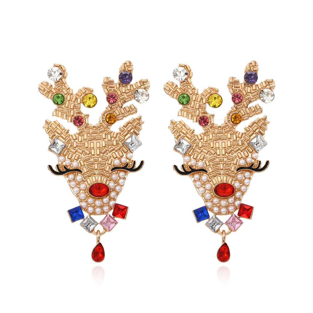 Cute Elk Imitation Pearl Alloy Rhinestone Christmas Women'S Earrings 1 Pair