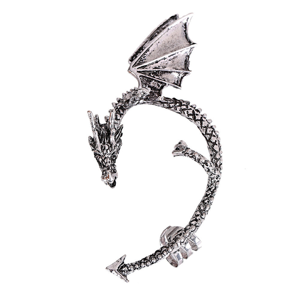 Gothic Punk Dragon Ear Cuff with Artificial Gemstones for Women