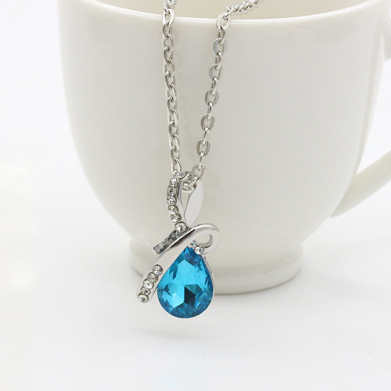 Water Droplet Gemstone Pendant Necklace for Women