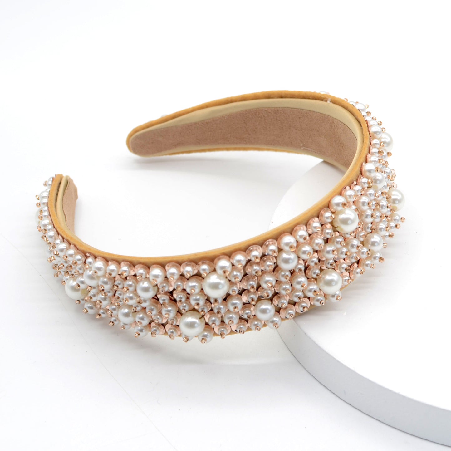 Baroque Rhinestone Pearl Flannel Hairband for Parties and Catwalks