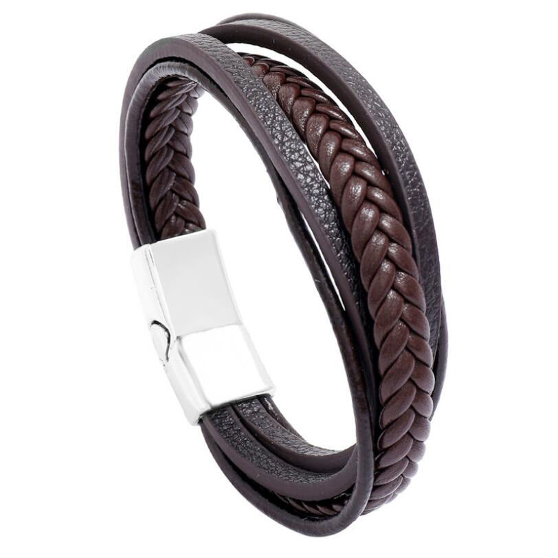 Retro Multilayer Hand-Woven Leather Bracelet with Magnet Buckle for Women and Couples