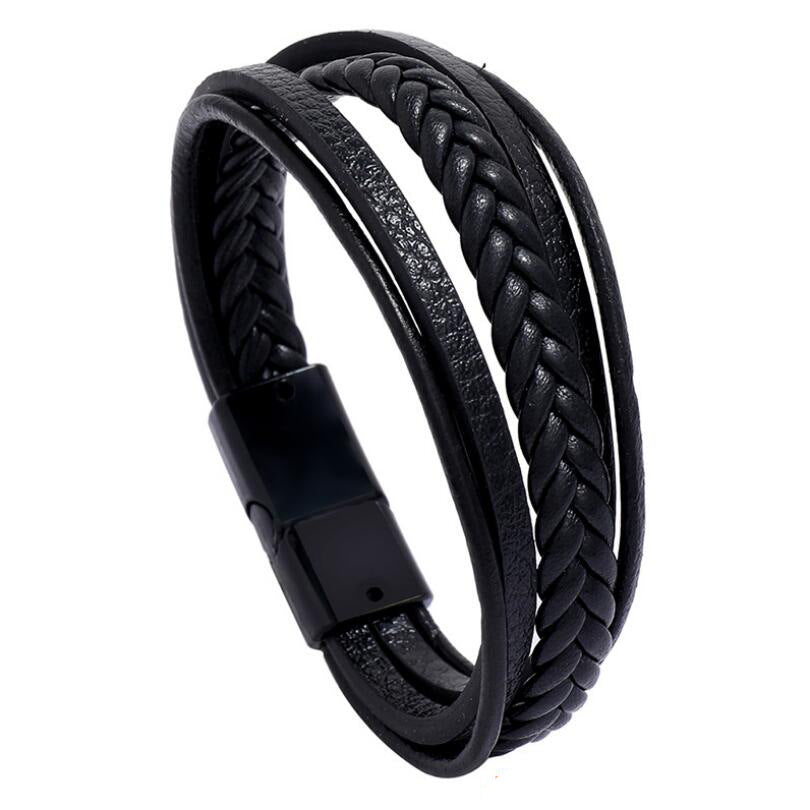 Retro Multilayer Hand-Woven Leather Bracelet with Magnet Buckle for Women and Couples