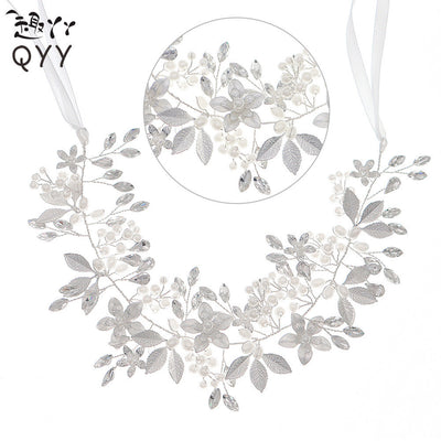 Women's Elegant Leaf Pearl Rhinestone Bridal Hairband