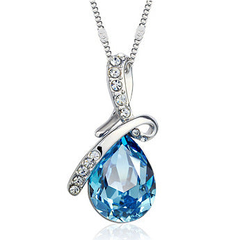 Angel Tear Crystal Pendant Necklace - Women's Alloy Plated Jewelry