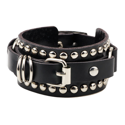 Retro Punk Style Alloy Buckle Unisex Leather Bracelet