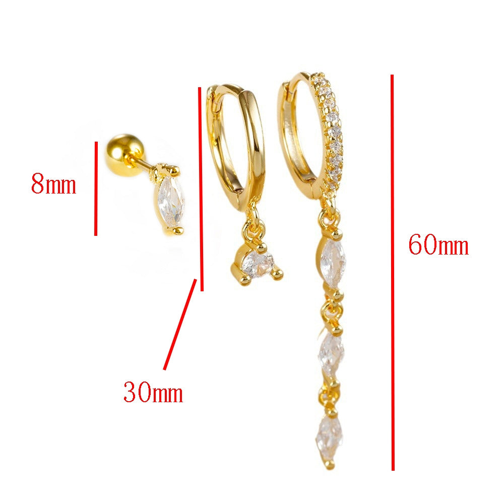 3 Piece Set Classic Solid Color Copper Zircon 18K Gold Plated Dangle Earrings Set for Women