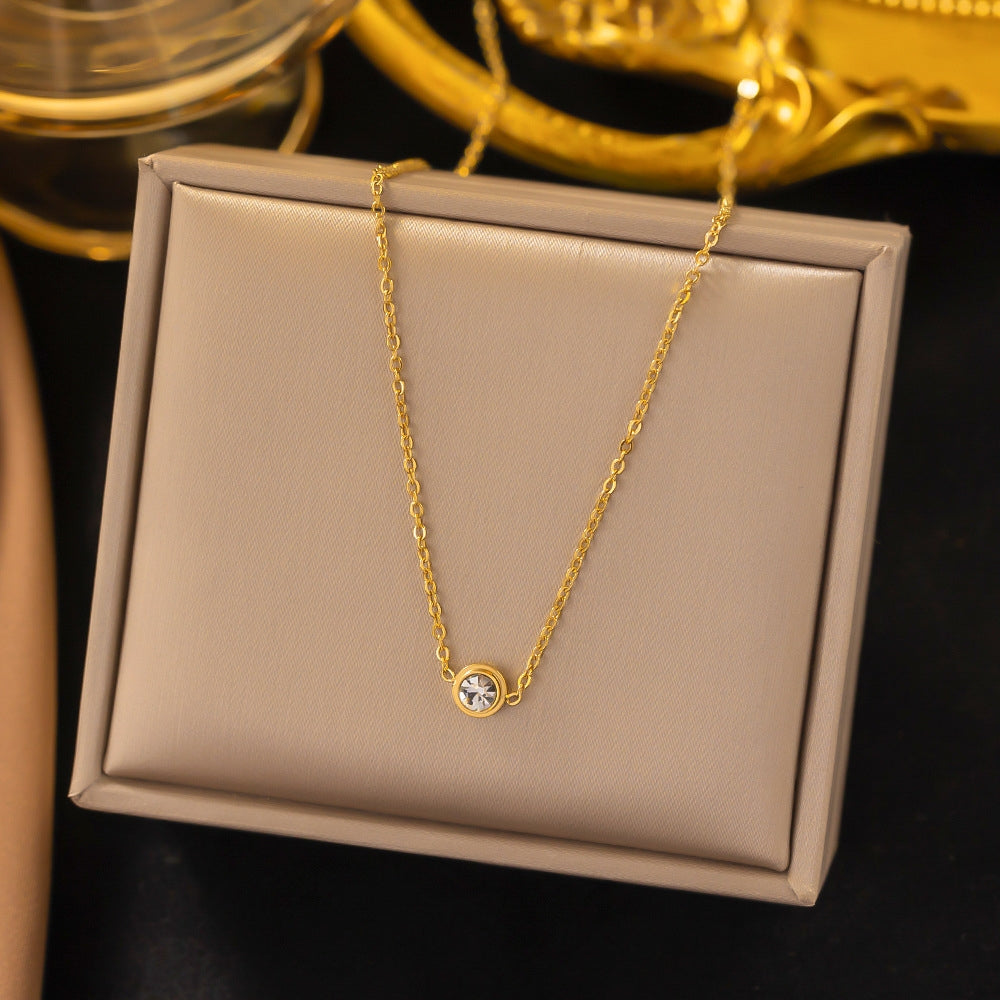 18K Gold Plated Geometric Zircon Pendant Necklace Stainless Steel