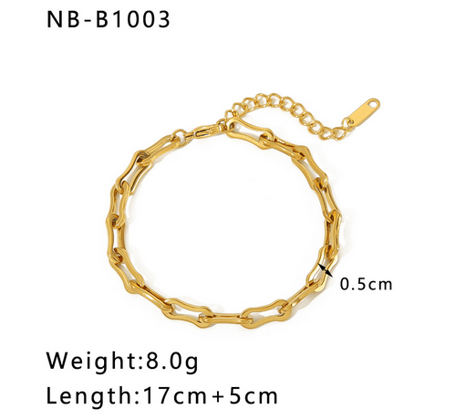 18K Gold Plated Stainless Steel Geometric Cuban Bracelet - Modern Classic Design for Women