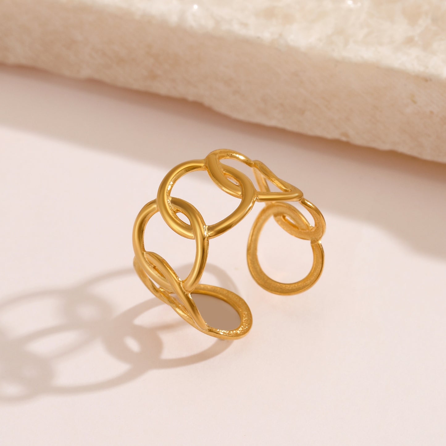 18K Gold Plated Geometric Oval Open Rings for Women