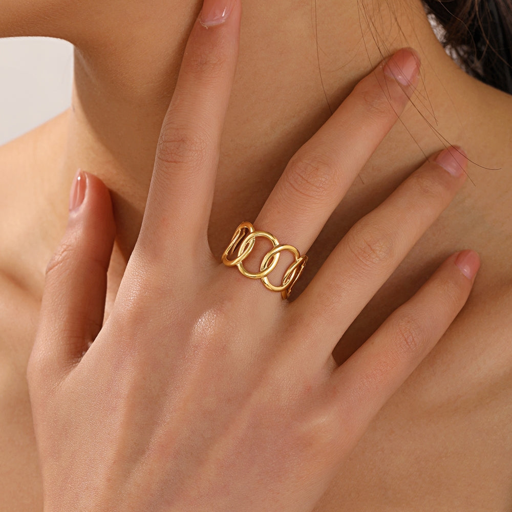 18K Gold Plated Geometric Oval Open Rings for Women