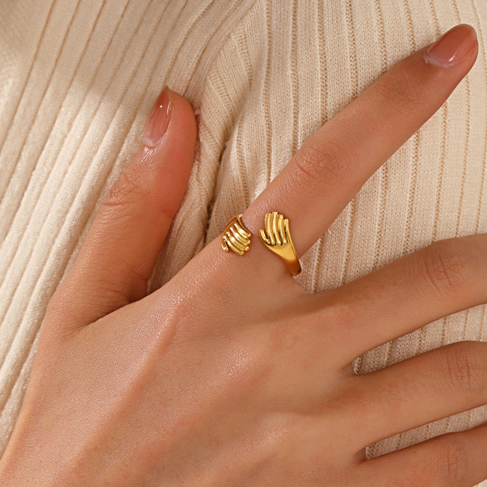 18K Gold Plated Stainless Steel Retro Open Palm Hug Ring