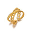 18K Gold Plated Asymmetrical Open Cross Chain Design Stainless Steel Ring