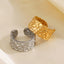 18K Gold Plated Stainless Steel Geometric Hammered Open Band Hip-Hop Ring