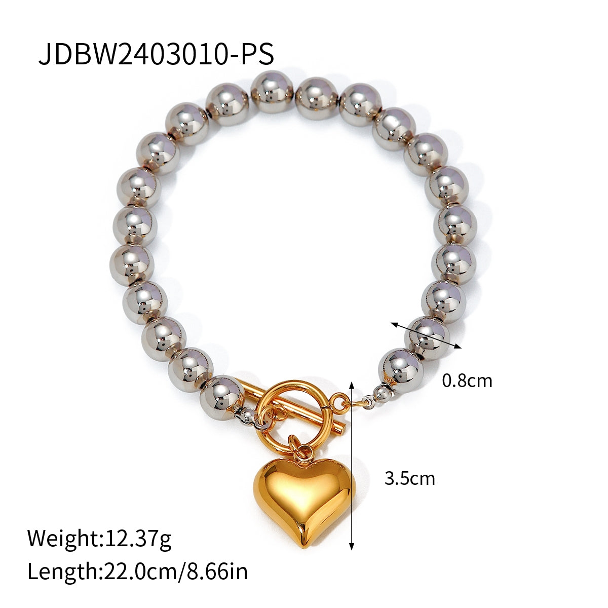 18K Gold Plated Heart Shape Bracelet and Retro Classic Love Necklace Set