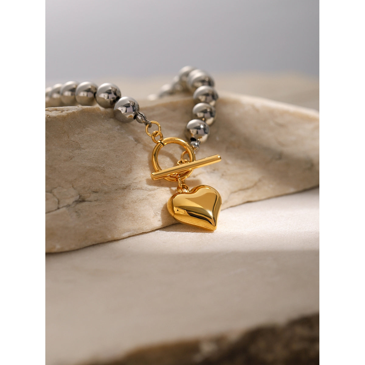 18K Gold Plated Heart Shape Bracelet and Retro Classic Love Necklace Set