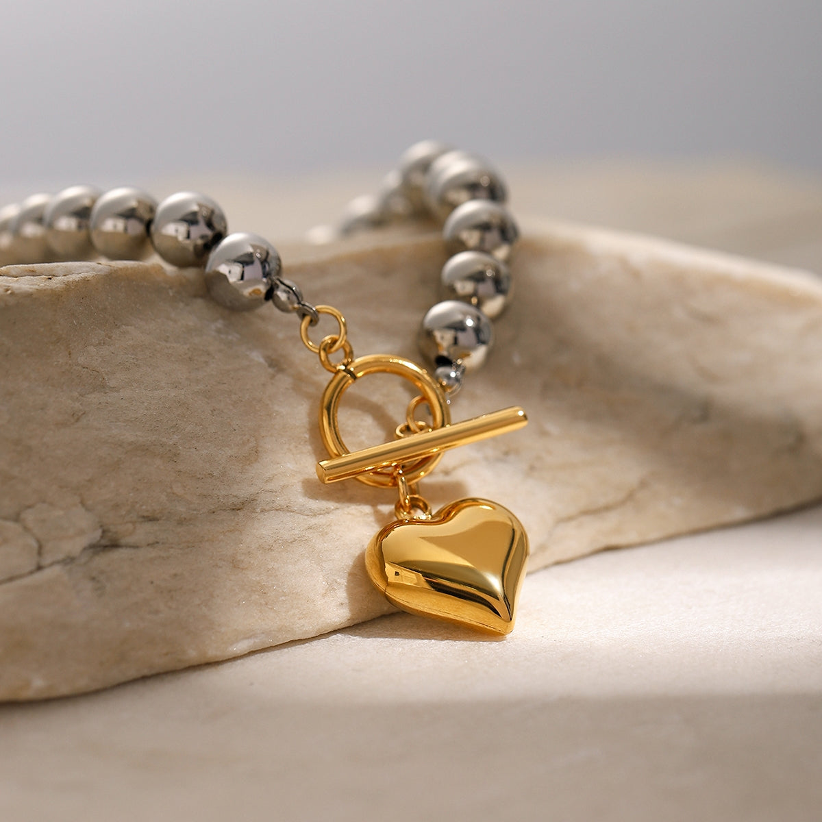 18K Gold Plated Heart Shape Bracelet and Retro Classic Love Necklace Set