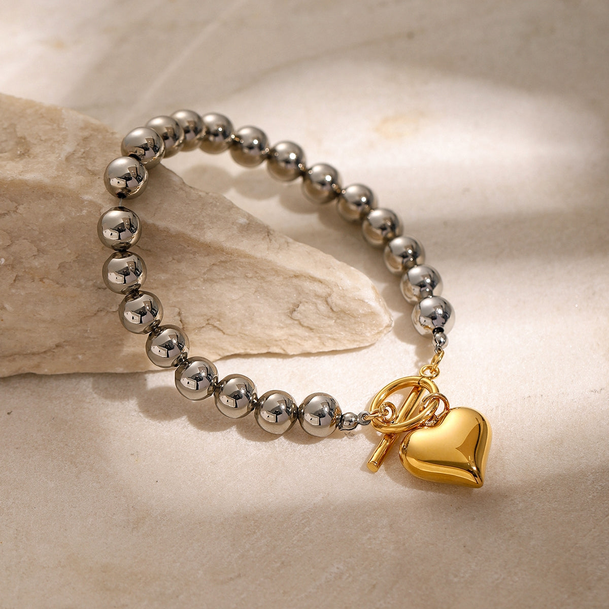 18K Gold Plated Heart Shape Bracelet and Retro Classic Love Necklace Set