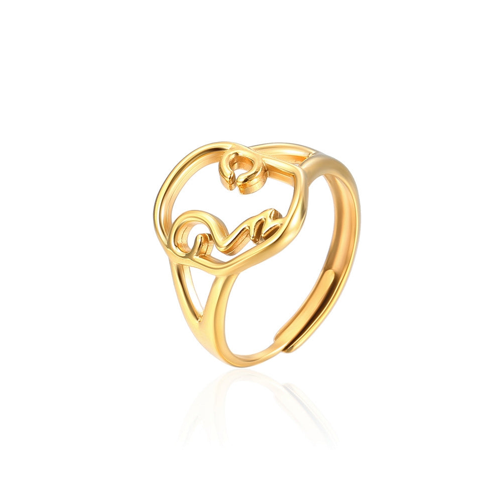 18K Gold Plated Abstract Face Adjustable Stainless Steel Ring