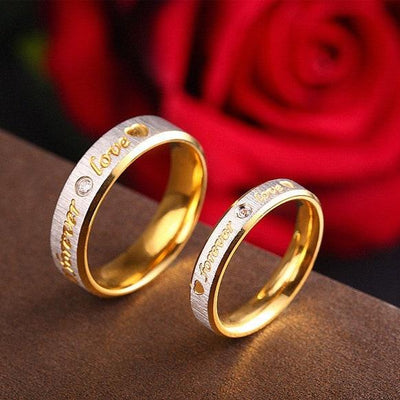 18K Gold Plated Stainless Steel Heart Inlay Gemstone Couple Rings