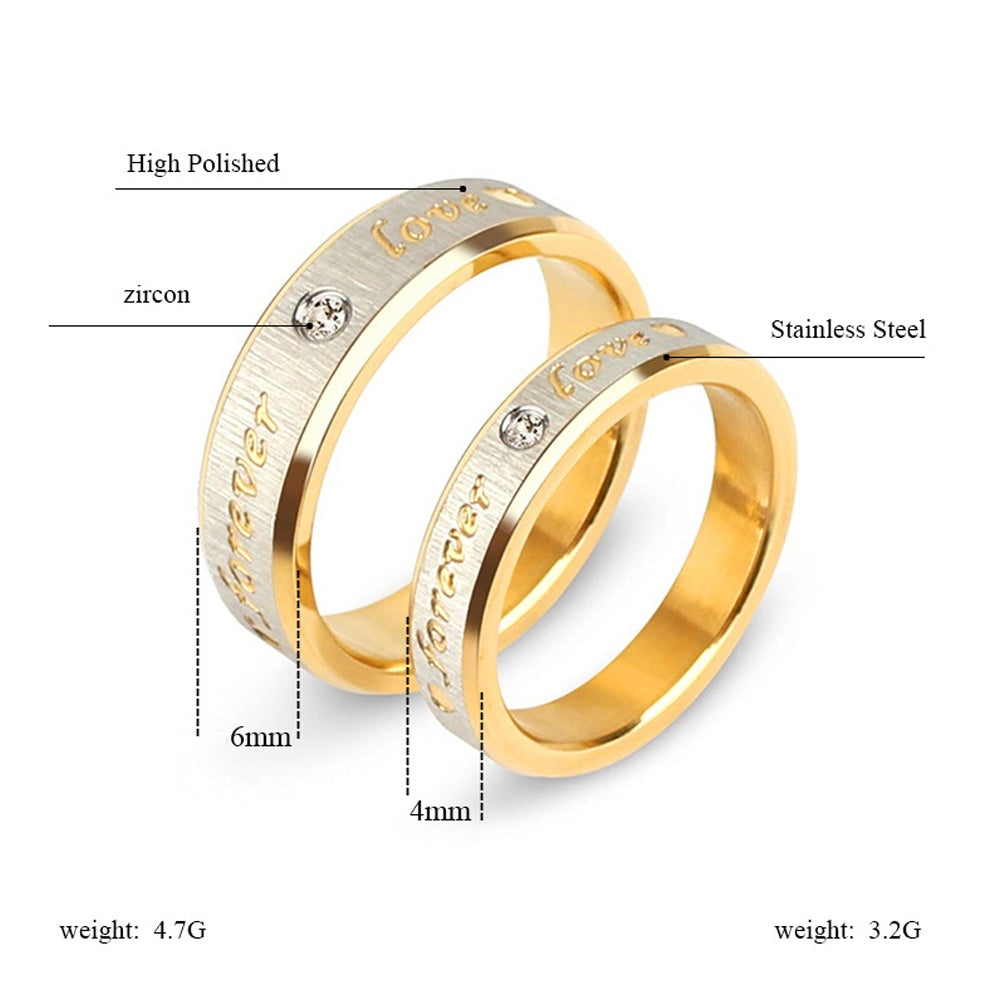 18K Gold Plated Stainless Steel Heart Inlay Gemstone Couple Rings