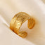 18K Gold Plated Stainless Steel Adjustable Feather Ring