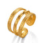 18K Gold Plated Stainless Steel Open Ring with Triple Line Design