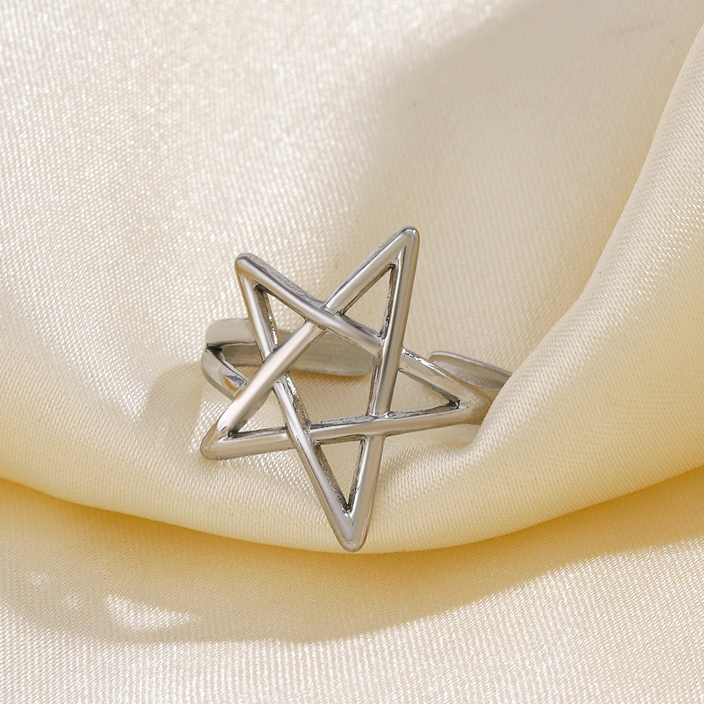18K Gold Plated Stainless Steel Pentagram Adjustable Open Ring