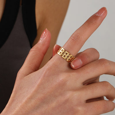 18K Gold Plated Vintage Geometric Adjustable Stainless Steel Ring