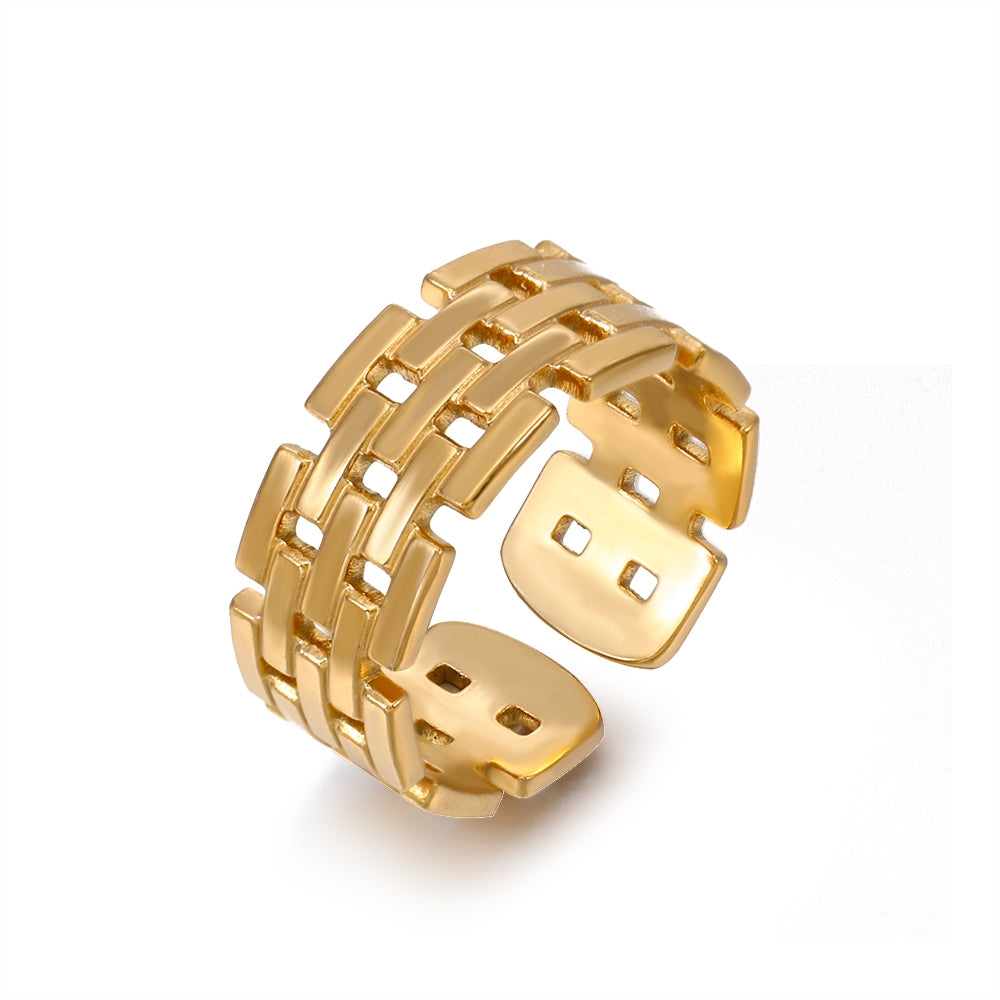 18K Gold Plated Vintage Geometric Adjustable Stainless Steel Ring